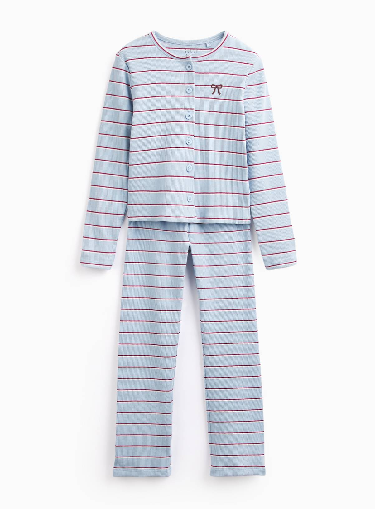 Blue Striped Rib Pyjama Set 7-8 years - Image 1