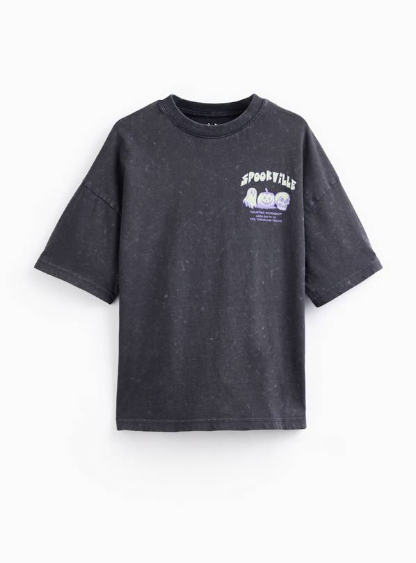Grey Spookyville Graphic Acid Wash T-Shirt 3 years