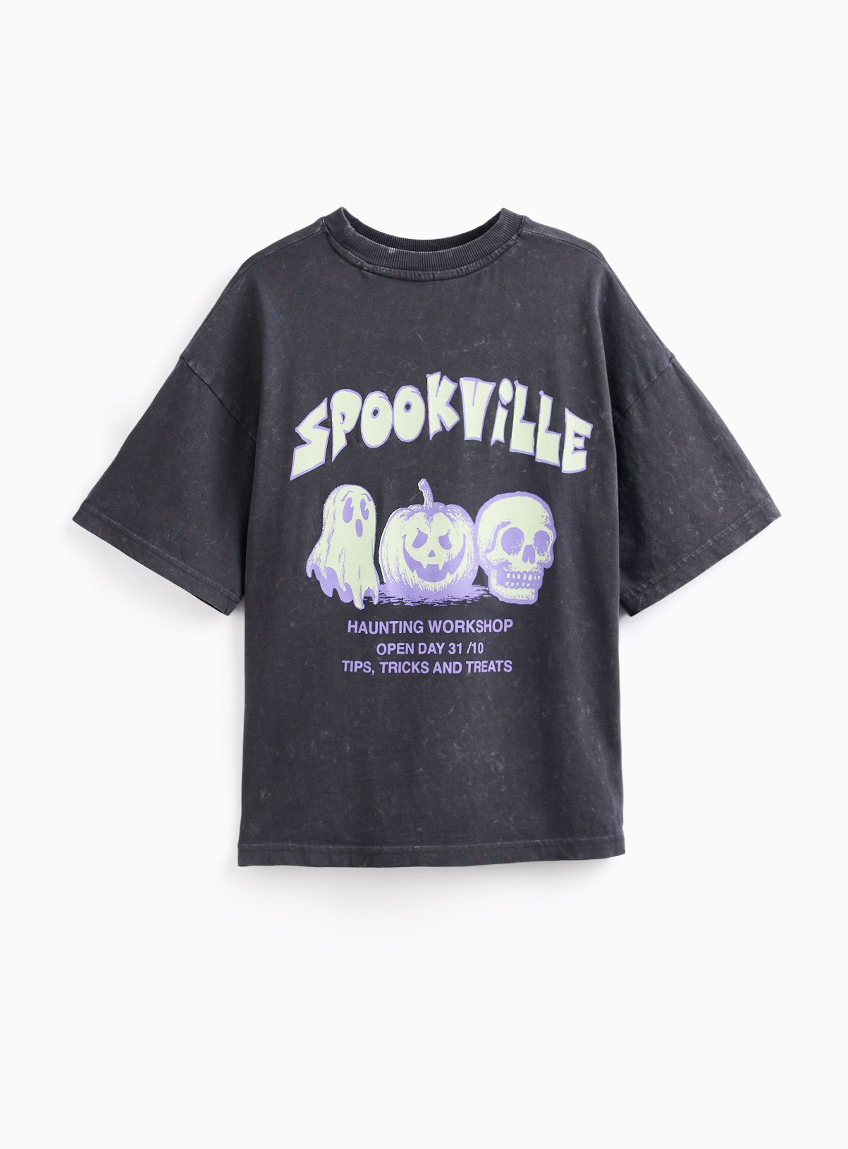 Grey Spookyville Graphic Acid Wash T-Shirt 3 years - Image 2 thumbnail