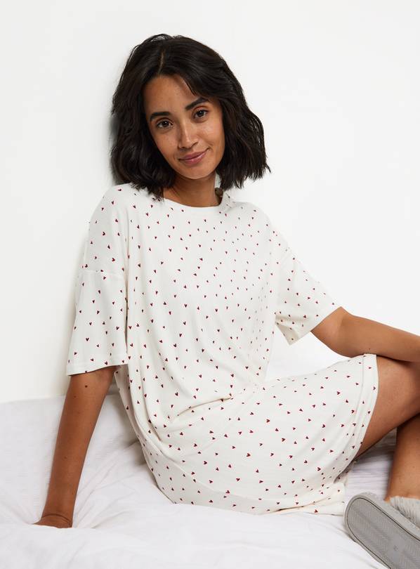 Red Heart Detail Pointelle Sleep T-Shirt L