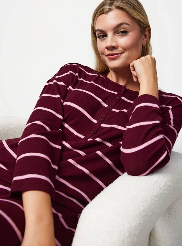 Burgundy & Pink Stripe Henley Co-ord Pyjama Top XXL