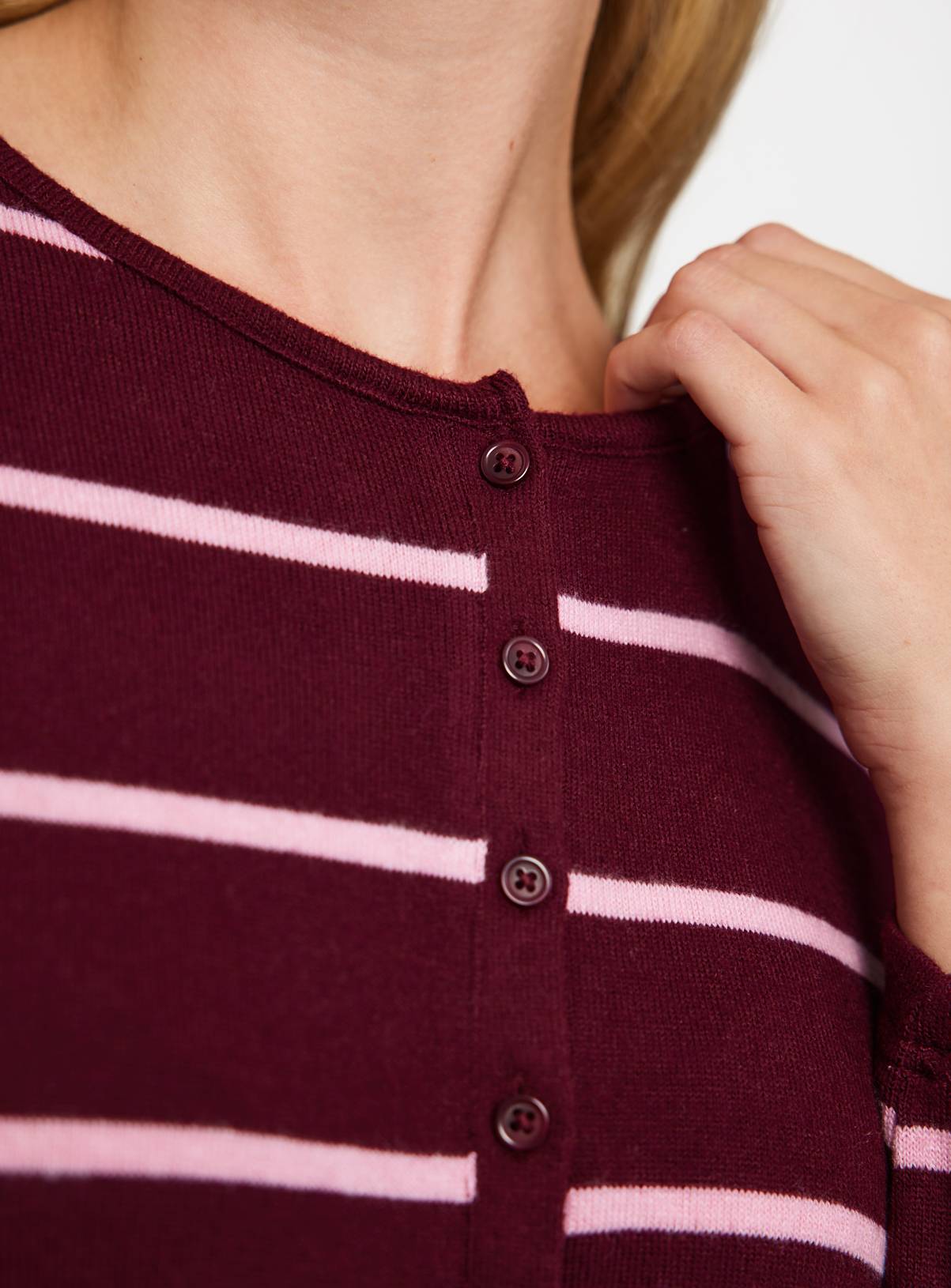 Burgundy & Pink Stripe Henley Co-ord Pyjama Top XXL - Image 3