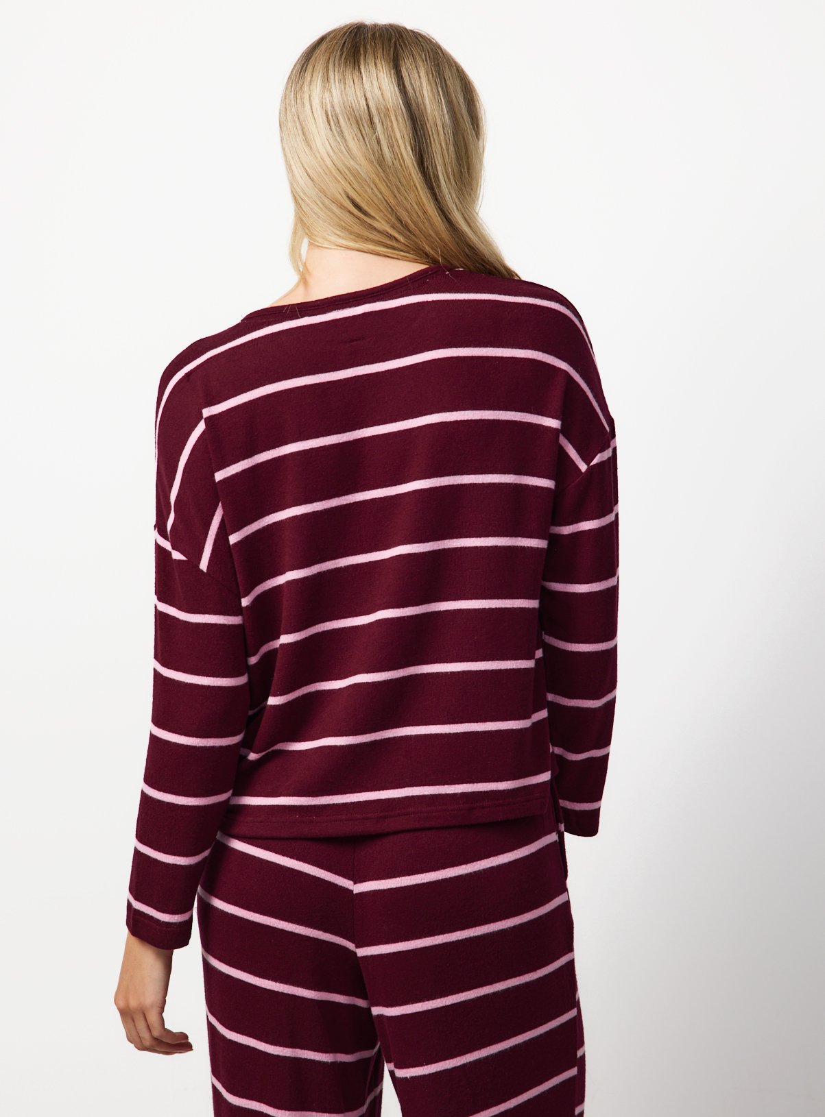Burgundy & Pink Stripe Henley Co-ord Pyjama Top XXL - Image 4 thumbnail