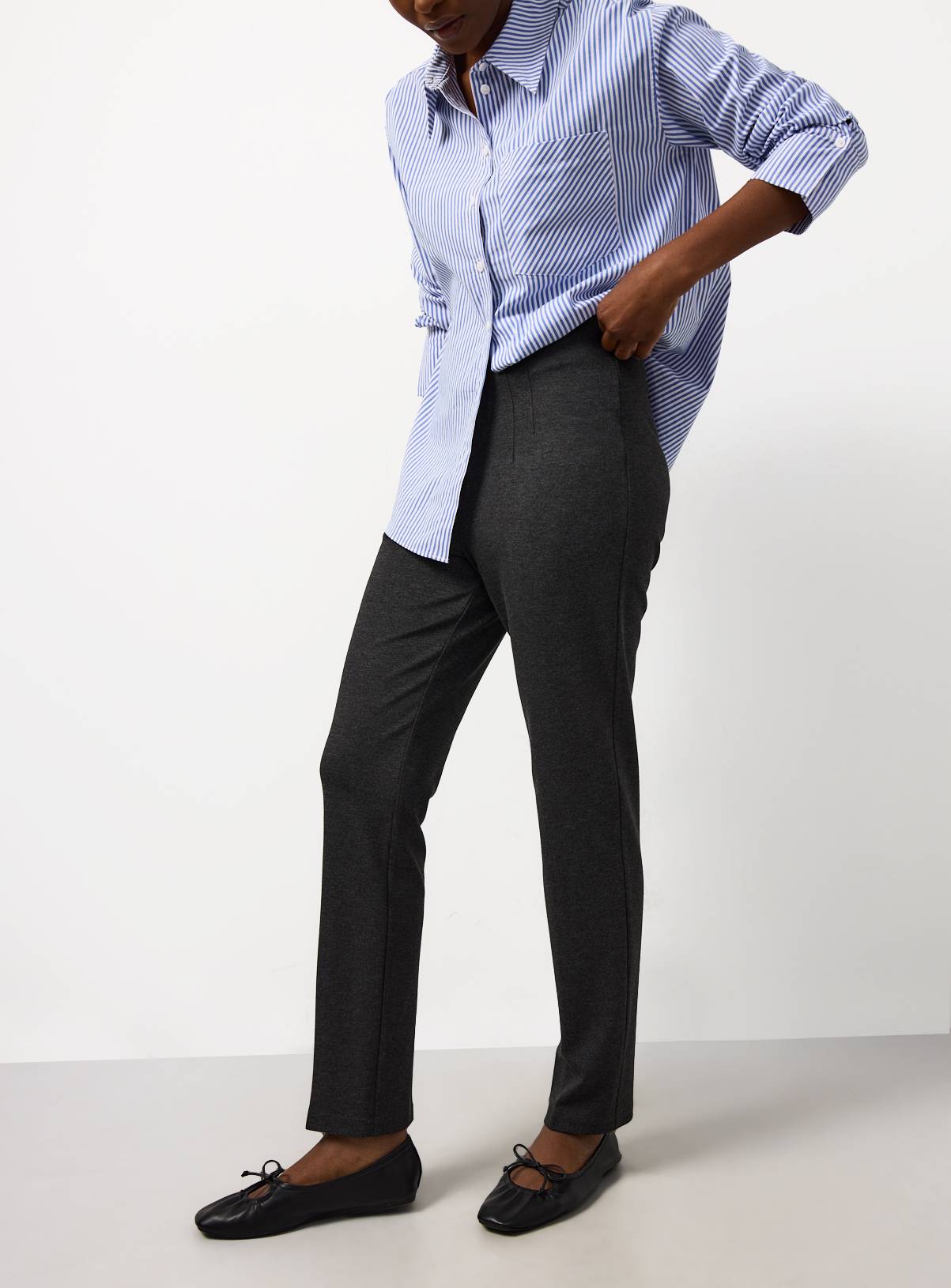 Charcoal Marl Ponte Tapered Trousers 12L - Image 1