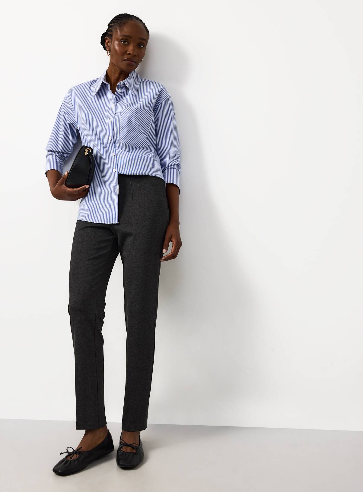 Charcoal Marl Ponte Tapered Trousers 12L - Image 2