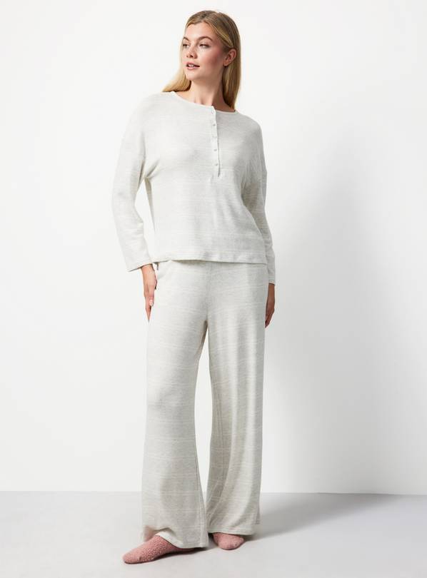 Grey & White Stripe Wide Leg Co-ord Pyjama Bottoms L