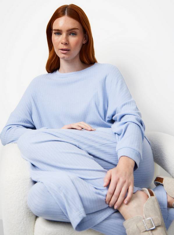 Blue Long Sleeve Ribbed Pyjama Co-ord Top XL