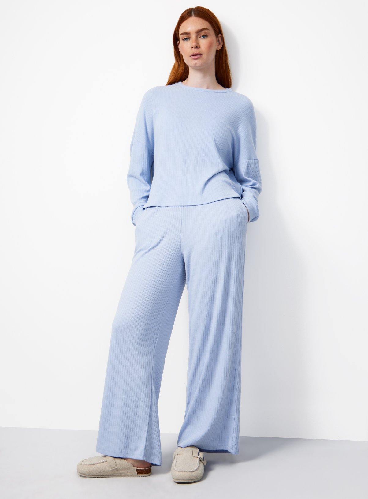 Blue Long Sleeve Ribbed Pyjama Co-ord Top S - Image 2 thumbnail