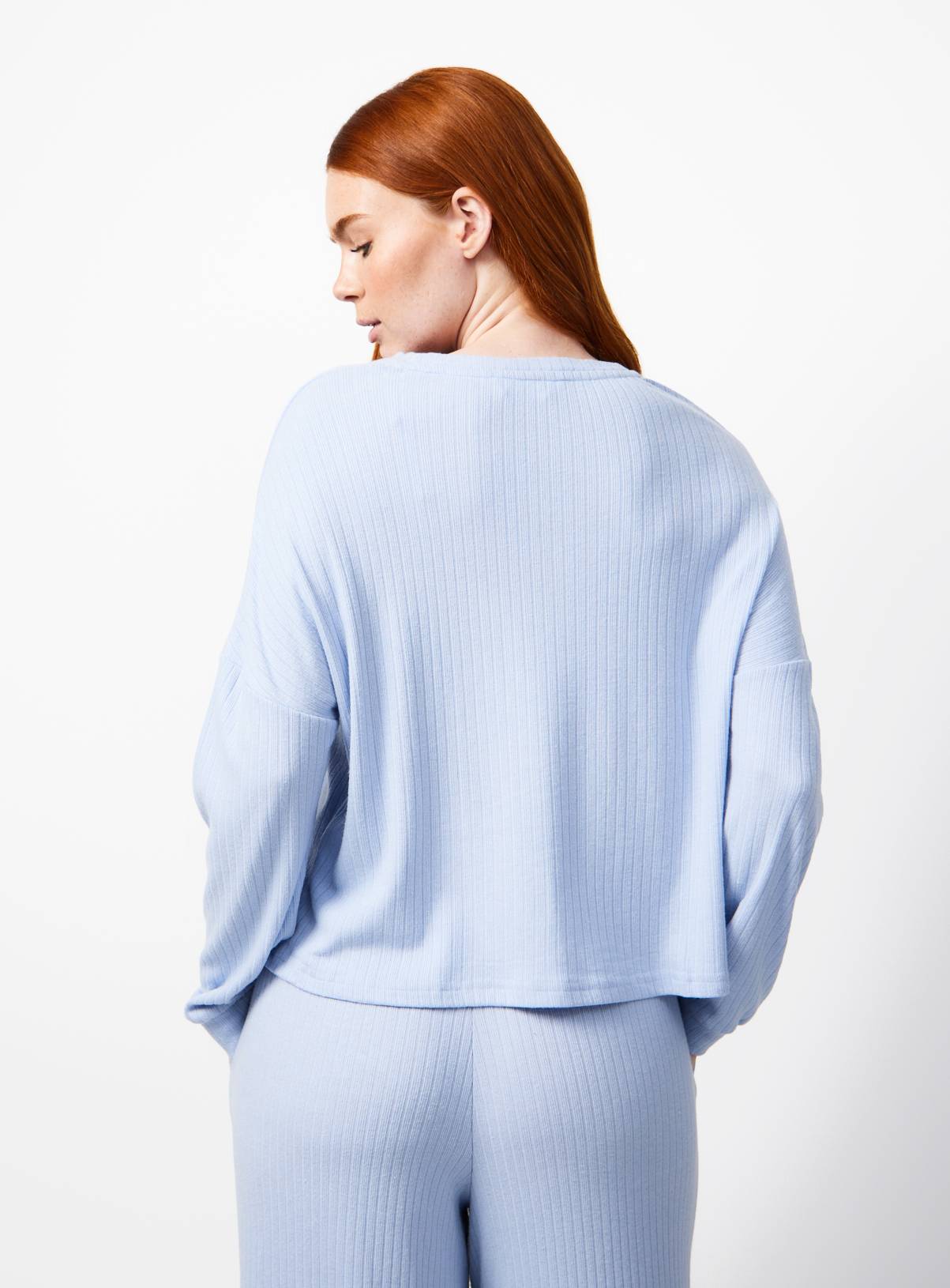 Blue Long Sleeve Ribbed Pyjama Co-ord Top S - Image 4