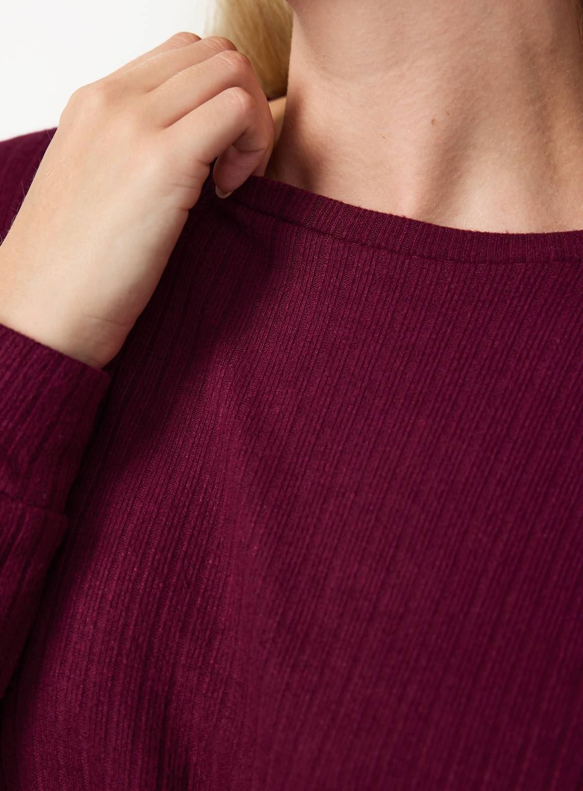 Burgundy Ribbed Long Sleeve Co-ord Pyjama Top XL - Image 3