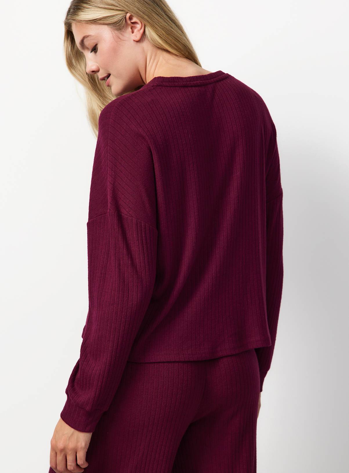 Burgundy Ribbed Long Sleeve Co-ord Pyjama Top XL - Image 4