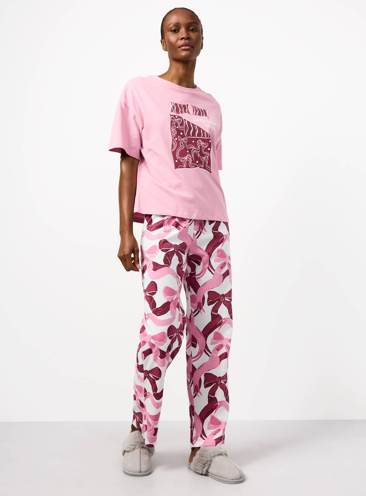 Pink Bow Jersey Pyjamas XL - Image 2