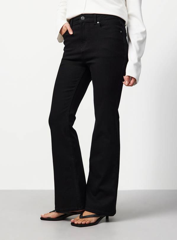 Black Denim Slim Flare High Rise Jeans 22L