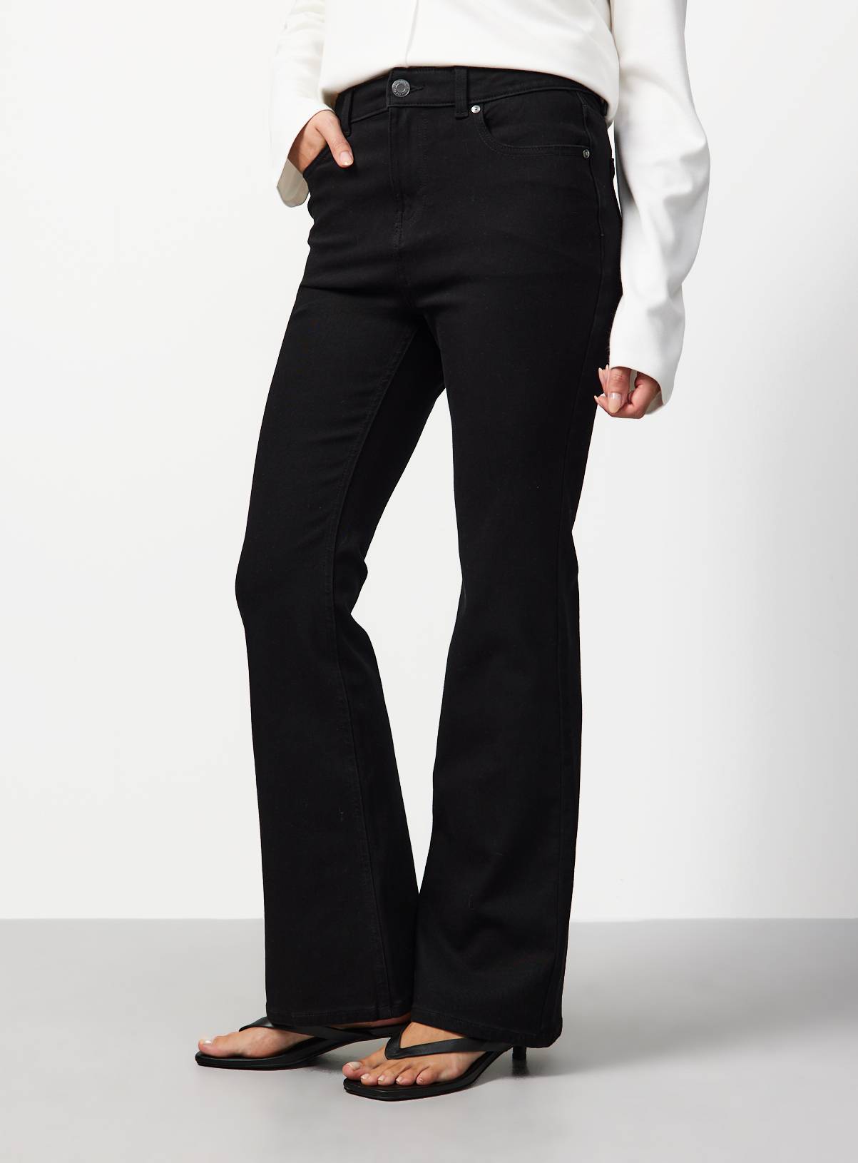 Black Denim Slim Flare High Rise Jeans 16S - Image 1