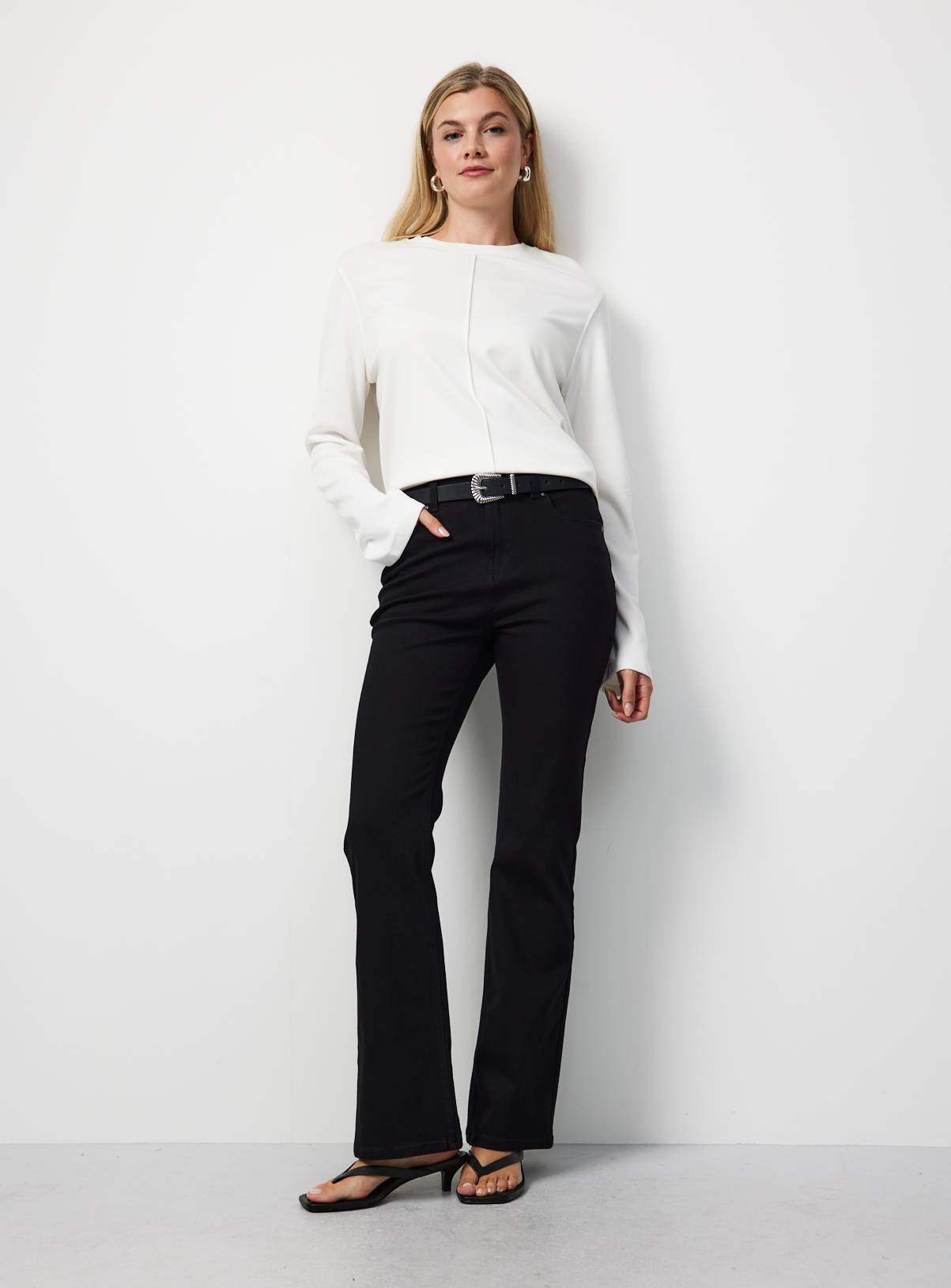 Black Denim Slim Flare High Rise Jeans 16S - Image 2