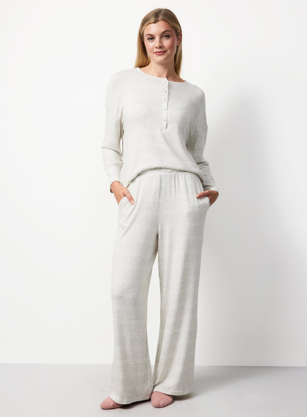 Grey & White Stripe Henley Co-ord Pyjama Top M - Image 2 thumbnail