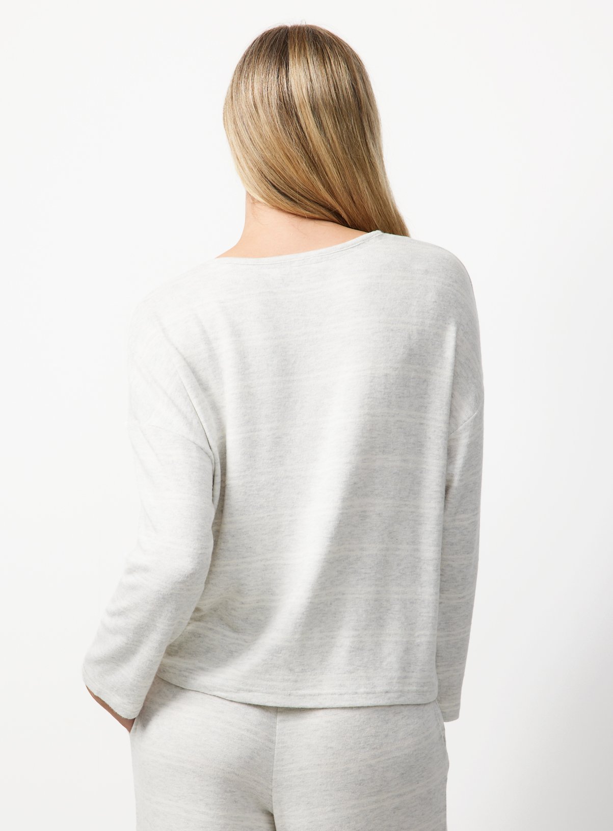 Grey & White Stripe Henley Co-ord Pyjama Top M - Image 4 thumbnail