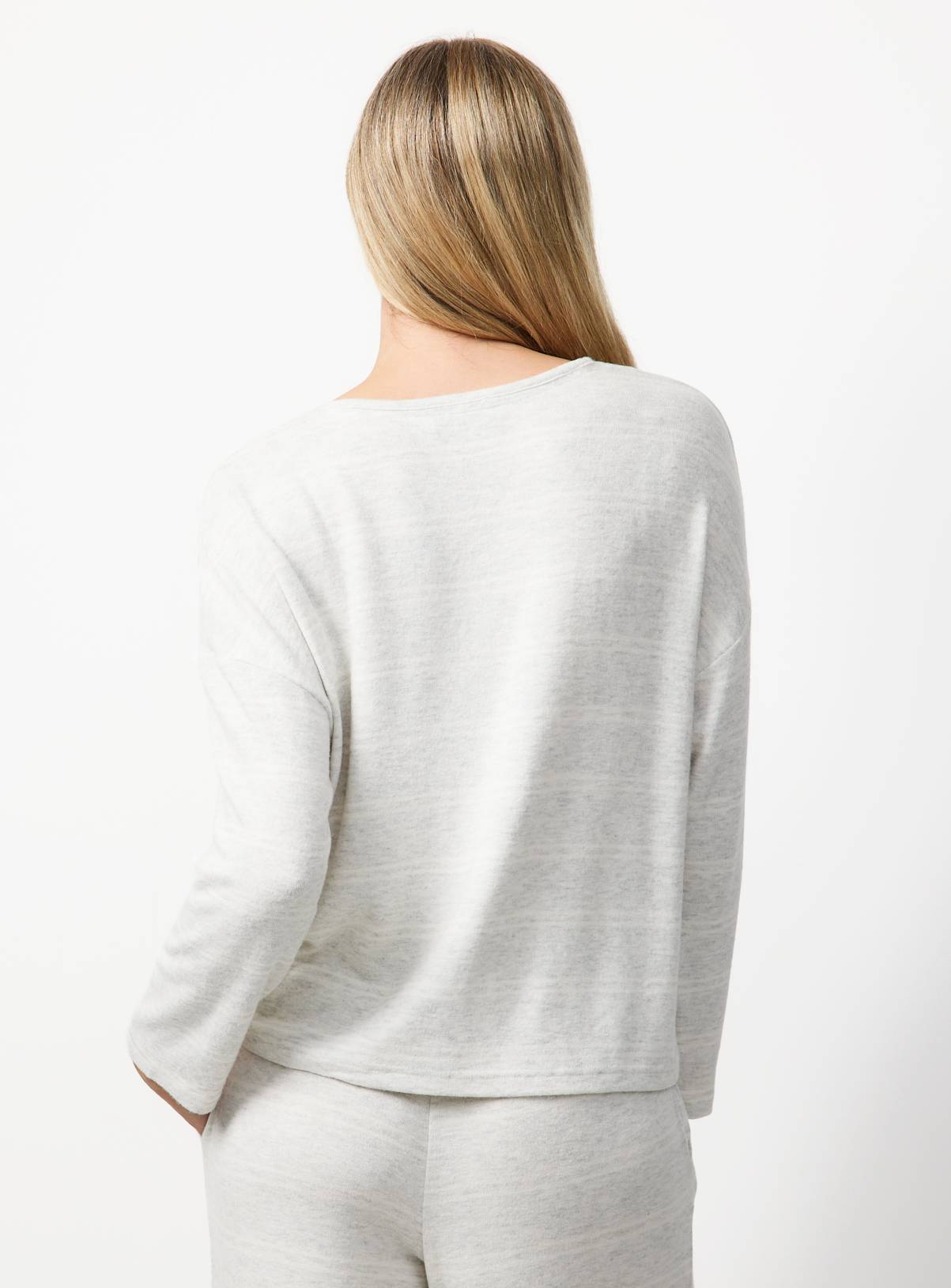 Grey & White Stripe Henley Co-ord Pyjama Top M - Image 4