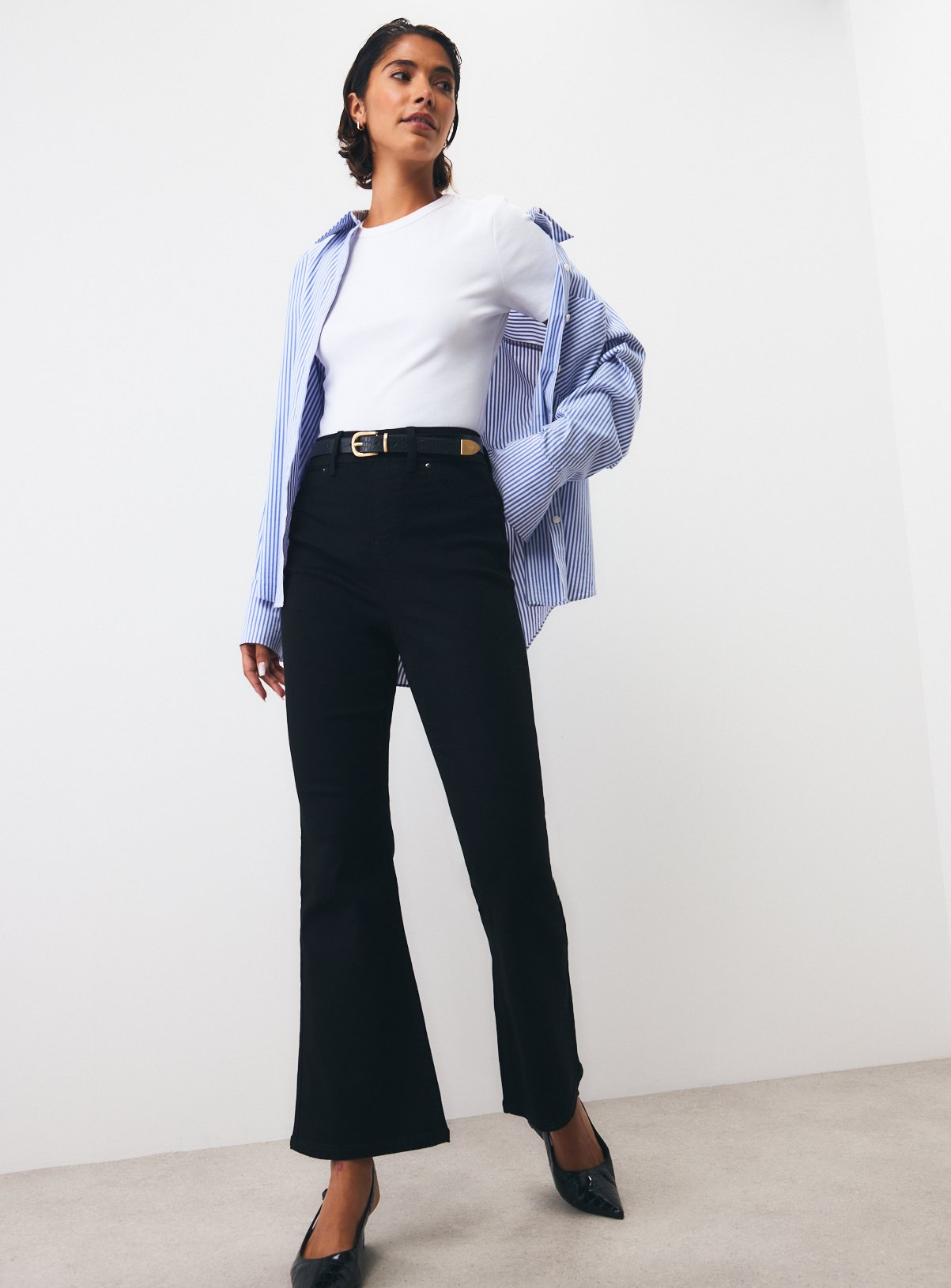 Black Cotton Rich Stretch Flared Jeggings 24 - Image 2 thumbnail
