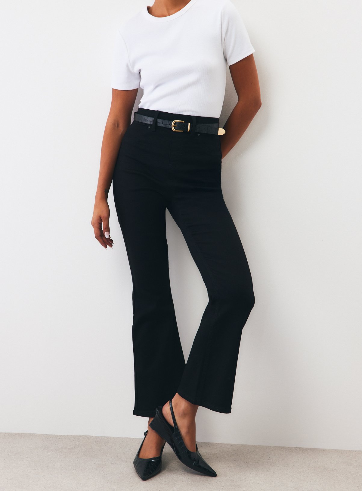 Black Cotton Rich Stretch Flared Jeggings 24 - Image 3 thumbnail