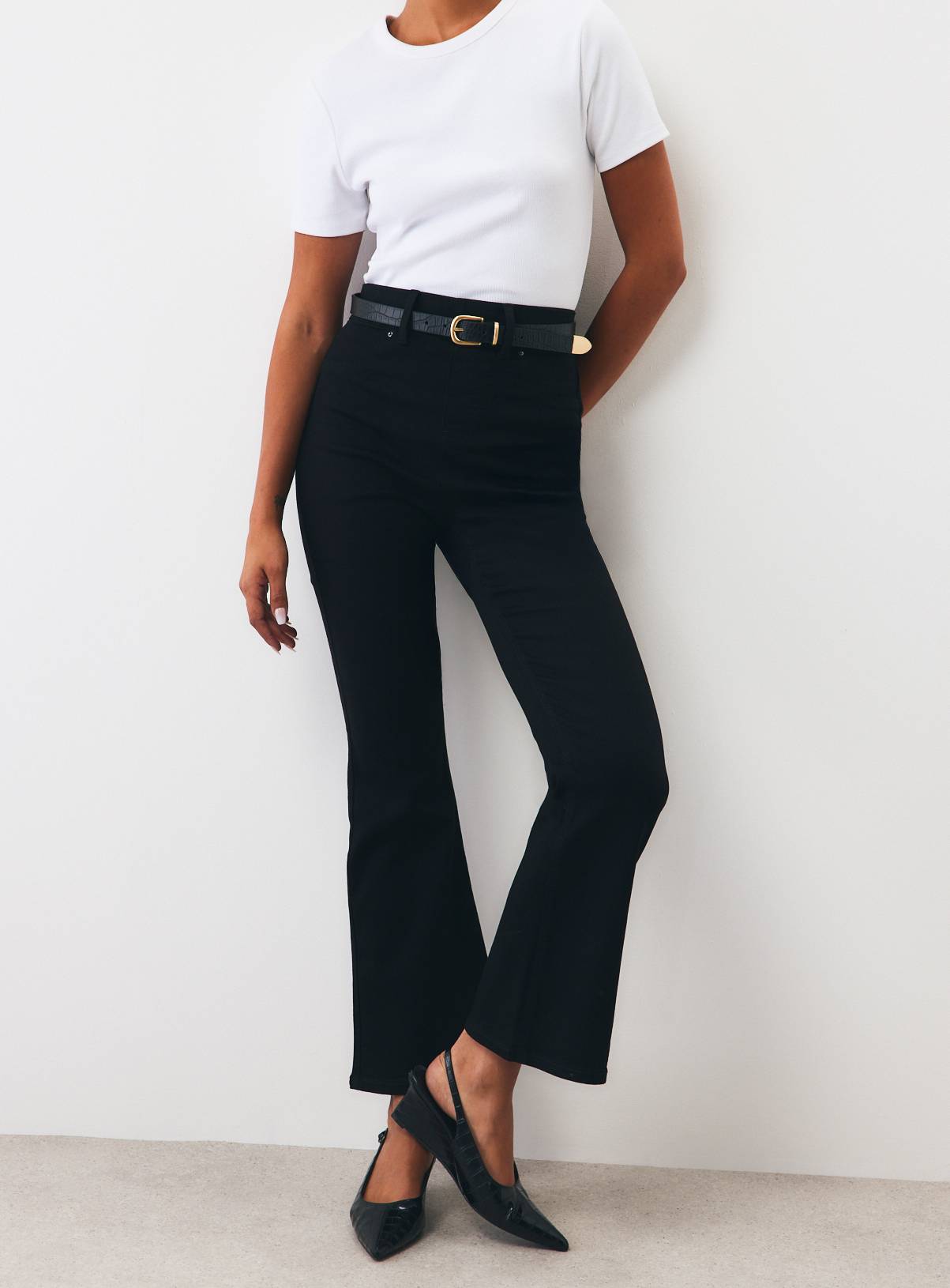 Black Cotton Rich Stretch Flared Jeggings 24 - Image 3