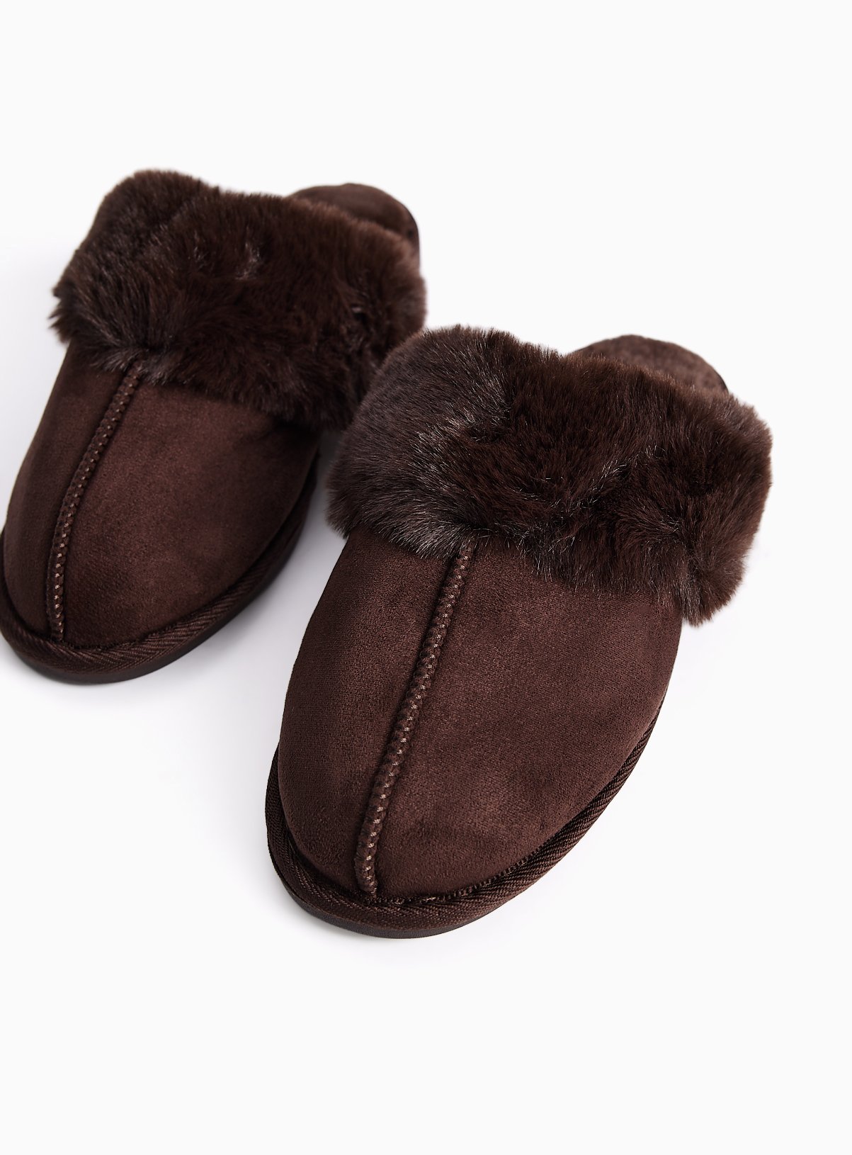 Brown Faux Fur Trim Mule Slippers S - Image 2 thumbnail