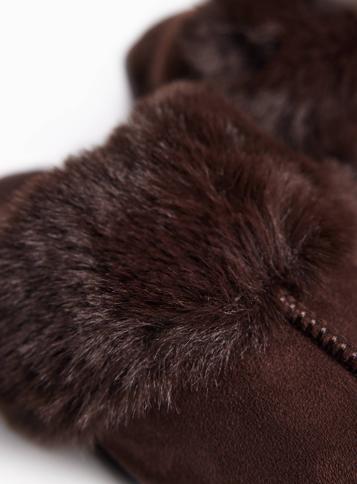 Brown Faux Fur Trim Mule Slippers S - Image 3
