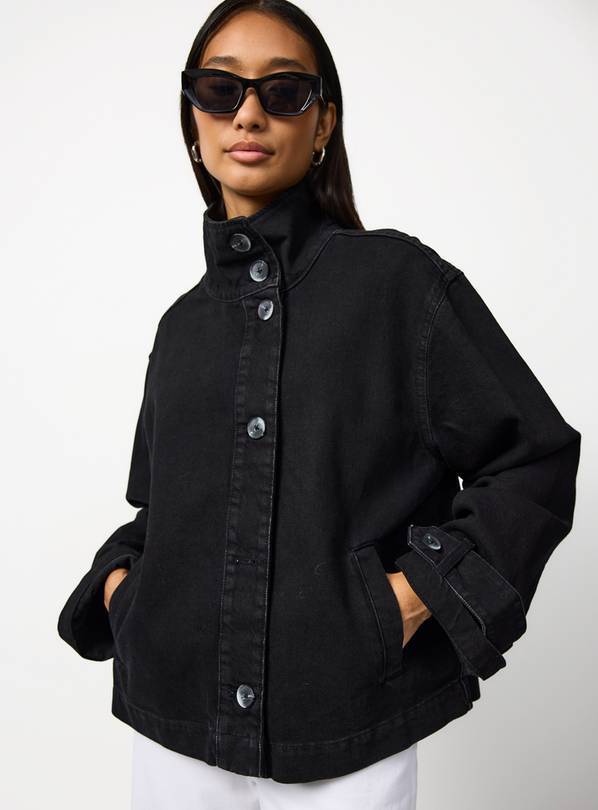 Denim Washed Black Funnel Neck Jacket 10