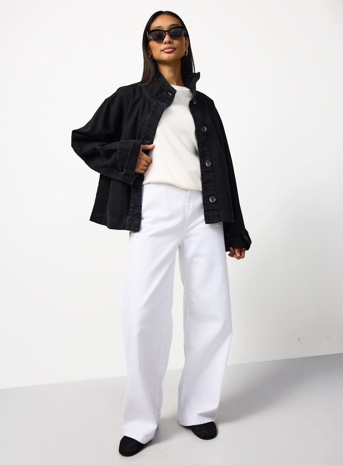Denim Washed Black Funnel Neck Jacket 20 - Image 2 thumbnail