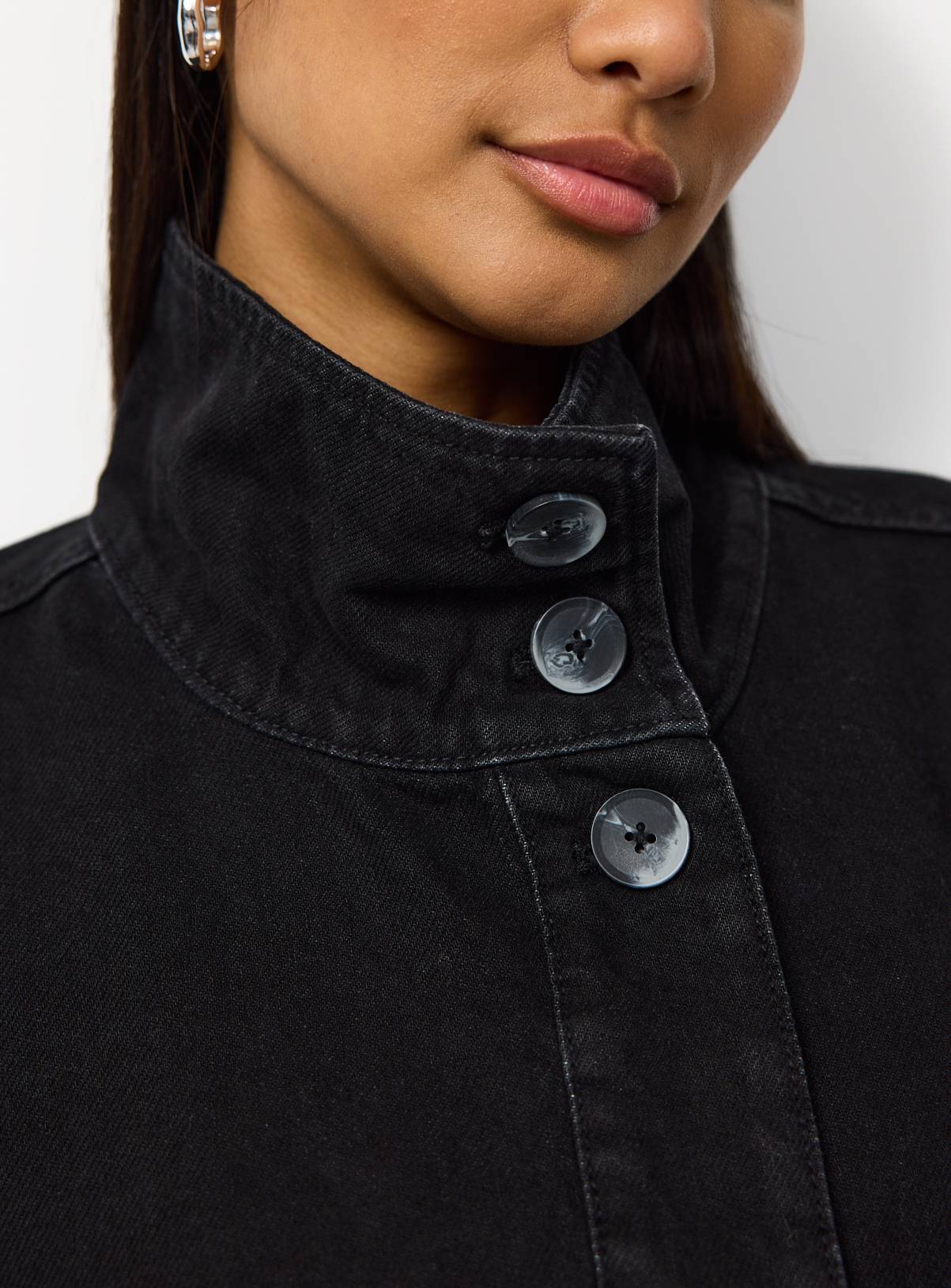 Denim Washed Black Funnel Neck Jacket 20 - Image 3