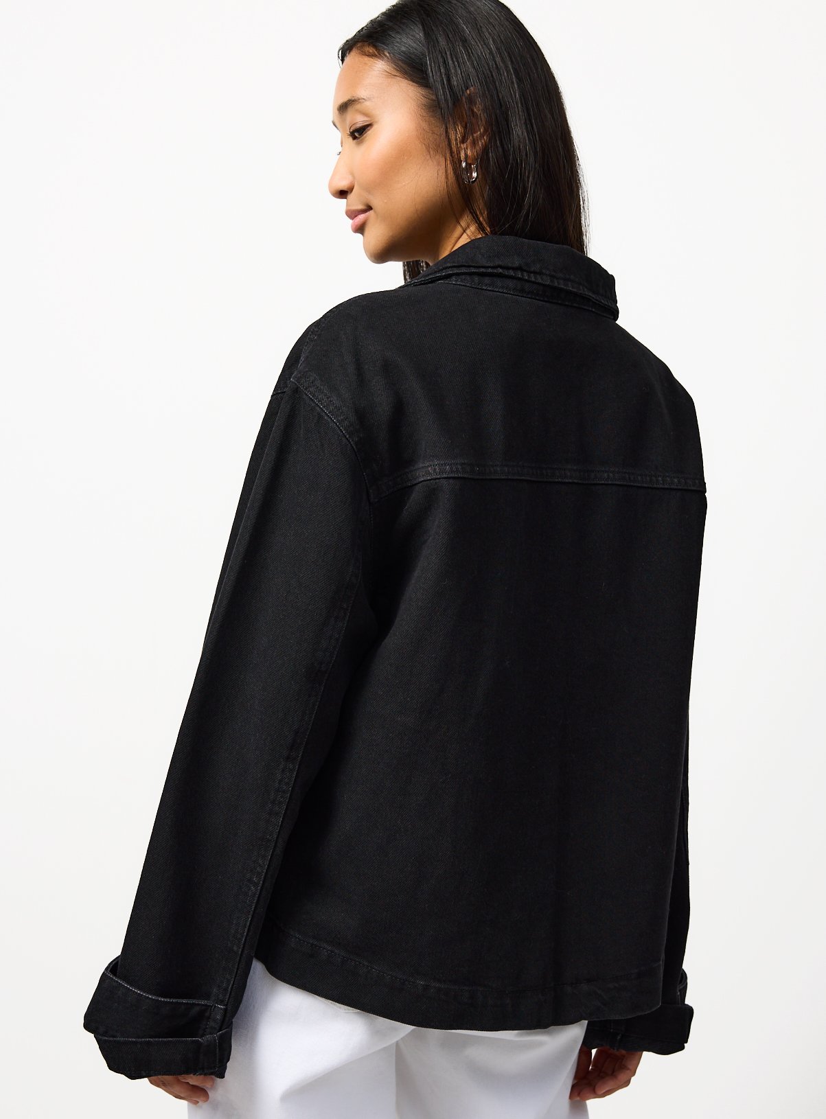 Denim Washed Black Funnel Neck Jacket 20 - Image 4 thumbnail