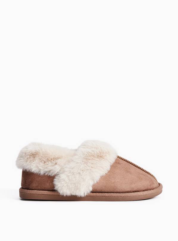 Tan Faux Fur Trim Full Slippers 3