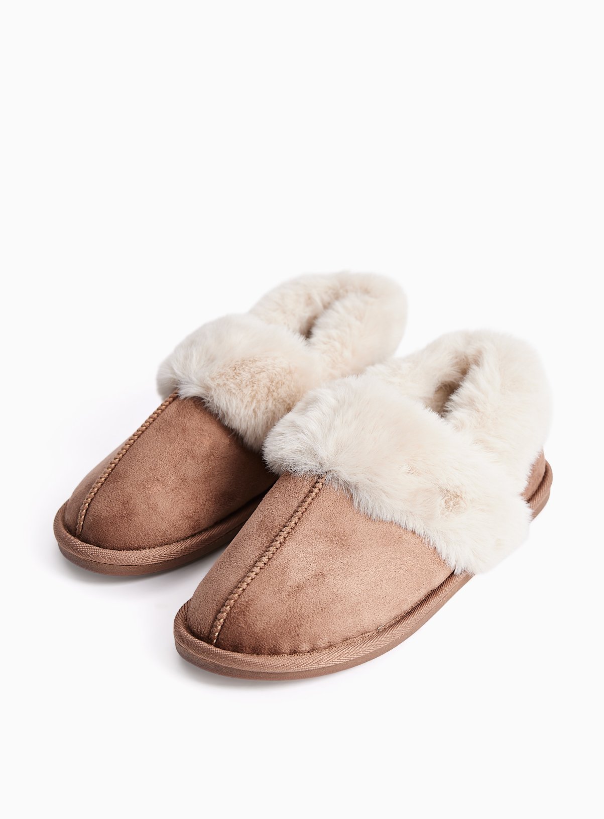 Tan Faux Fur Trim Full Slippers 5 - Image 2 thumbnail
