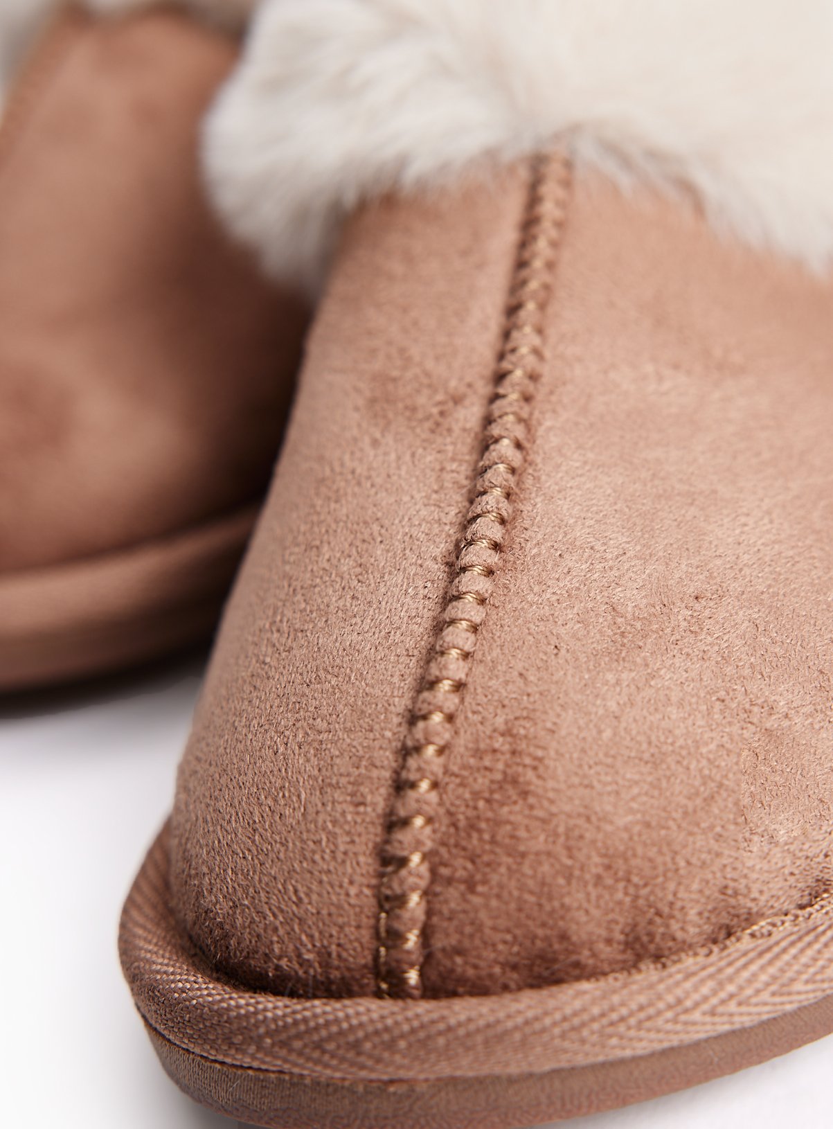 Tan Faux Fur Trim Full Slippers 5 - Image 3 thumbnail