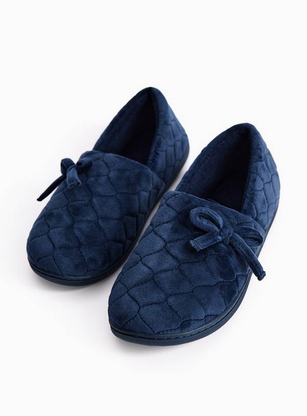 Navy Diamond Quilted Velour Full Slippers 4