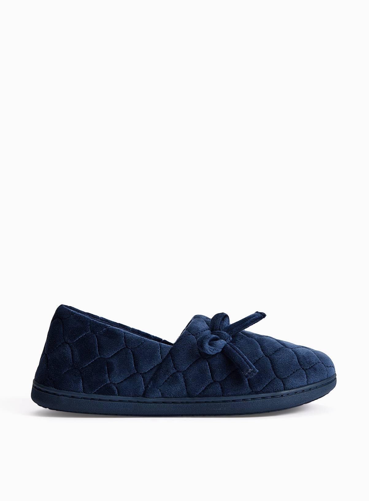 Navy Diamond Quilted Velour Full Slippers 8 - Image 2