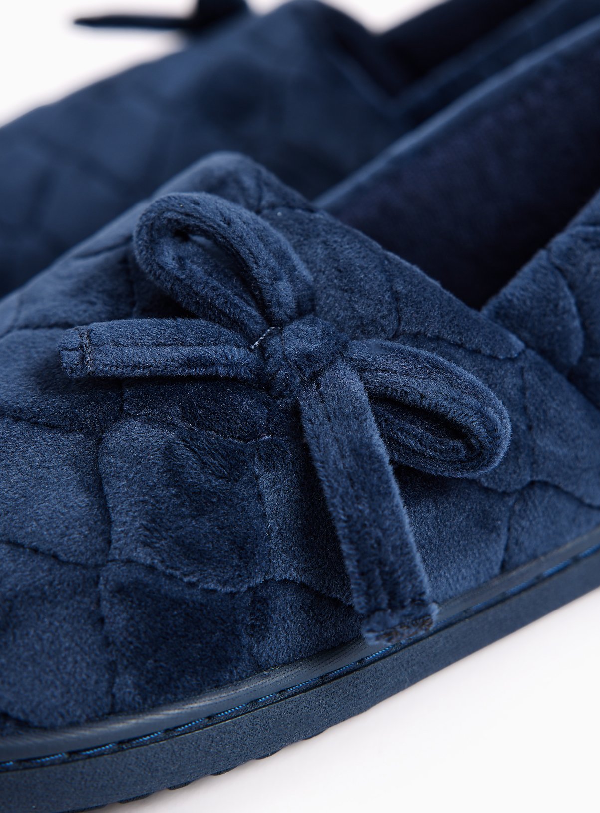 Navy Diamond Quilted Velour Full Slippers 8 - Image 3 thumbnail