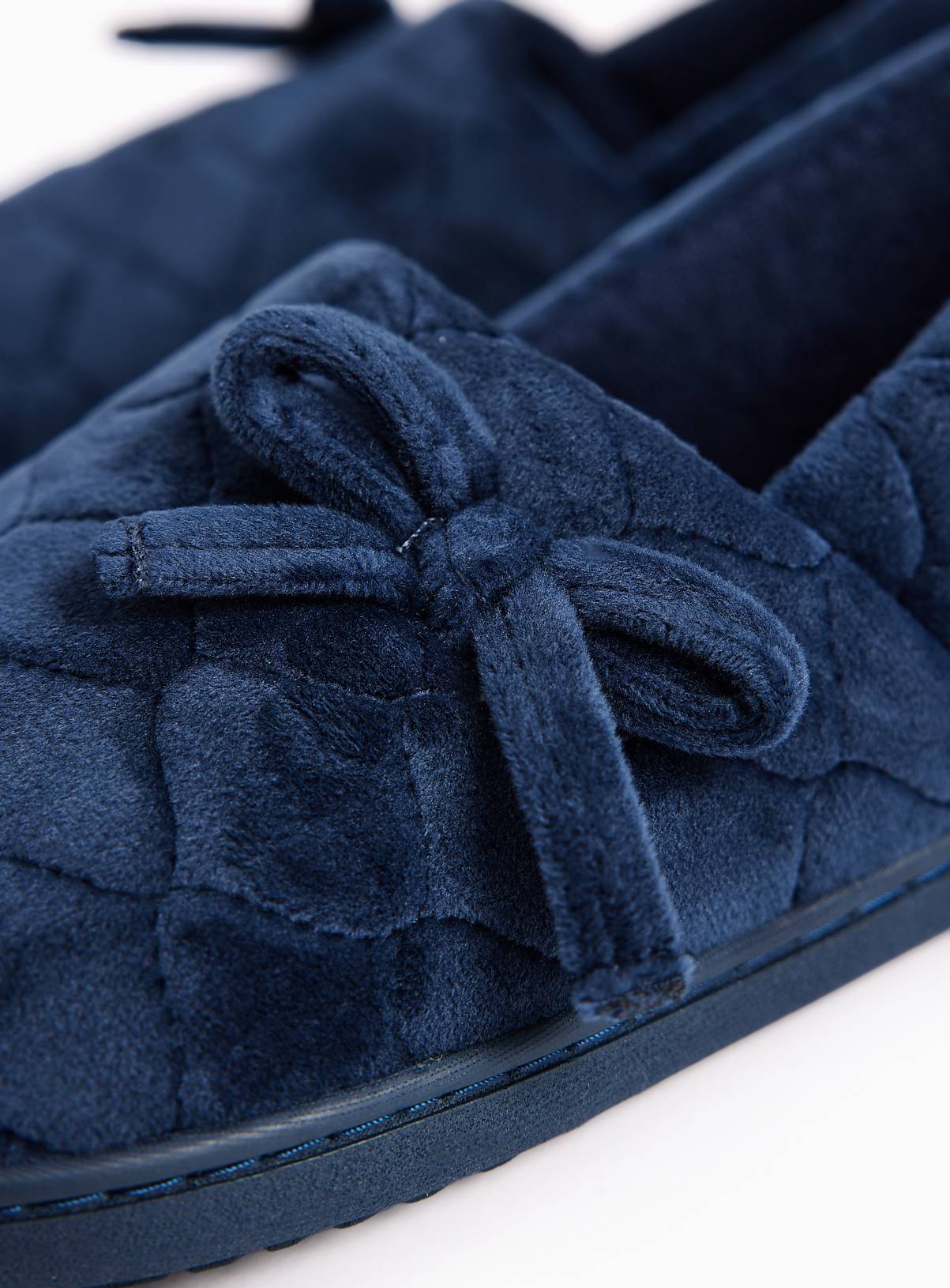 Navy Diamond Quilted Velour Full Slippers 8 - Image 3