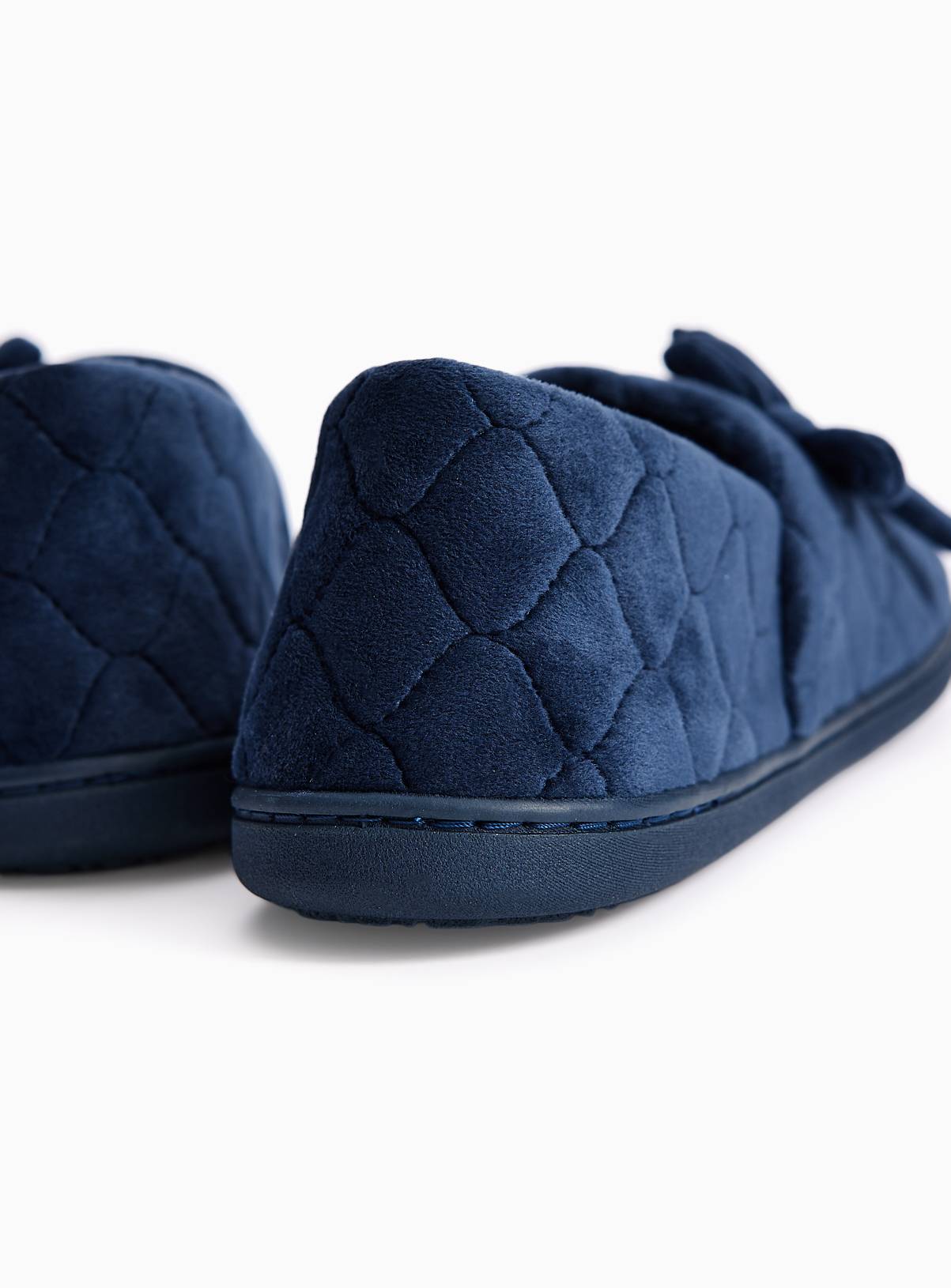 Navy Diamond Quilted Velour Full Slippers 8 - Image 4