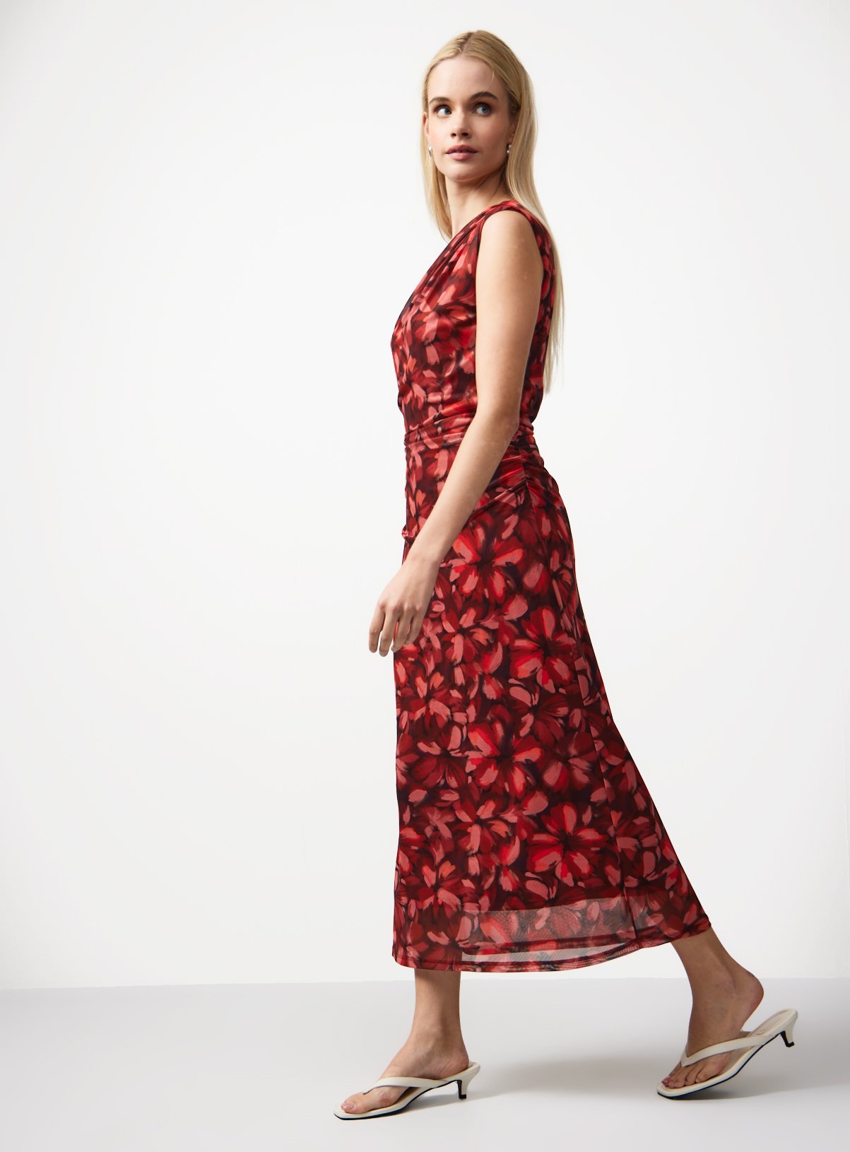 Red Floral Safari Print Mesh Sleeveless Midaxi Dress 14 - Image 2 thumbnail