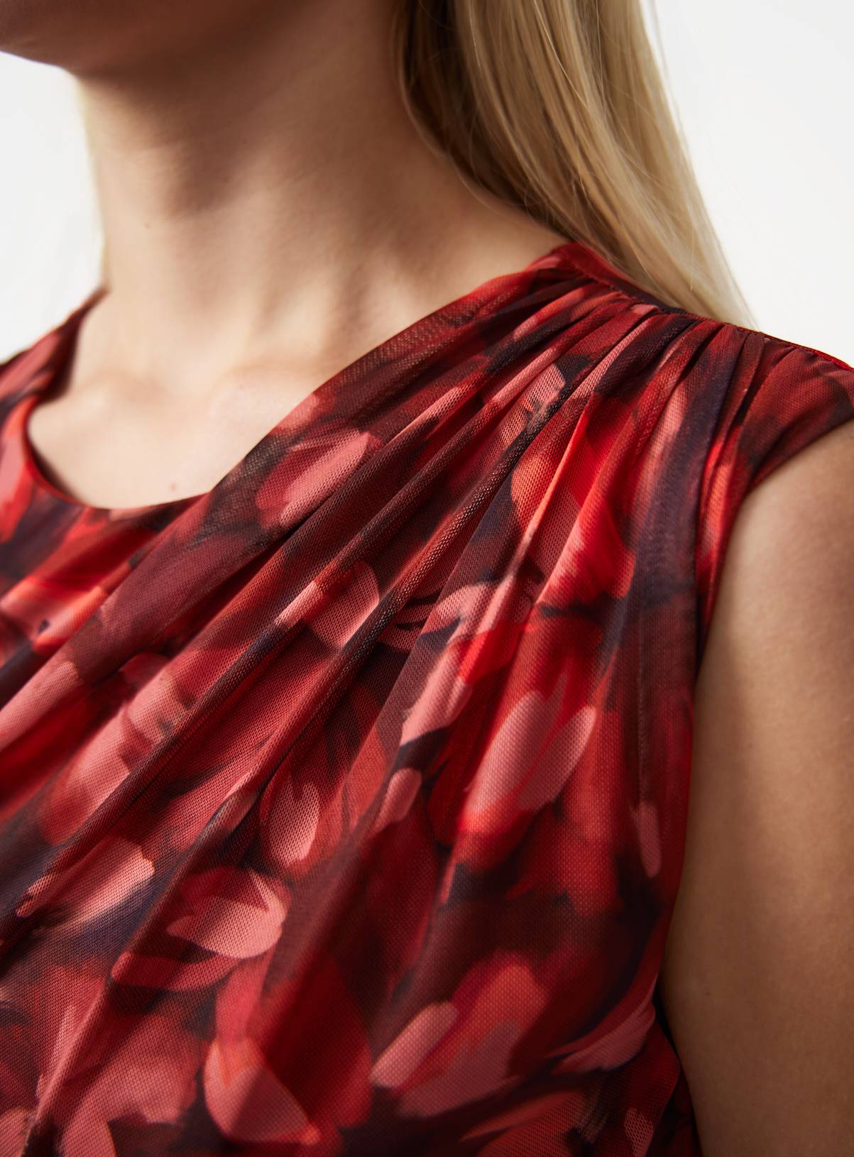 Red Floral Safari Print Mesh Sleeveless Midaxi Dress 14 - Image 3