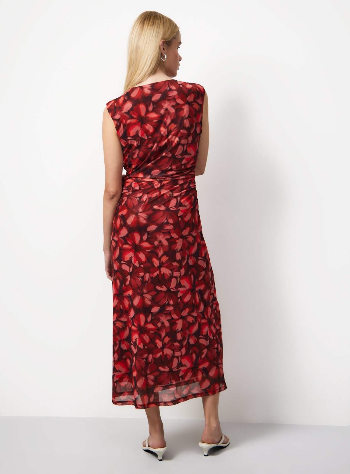 Red Floral Safari Print Mesh Sleeveless Midaxi Dress 14 - Image 4 thumbnail