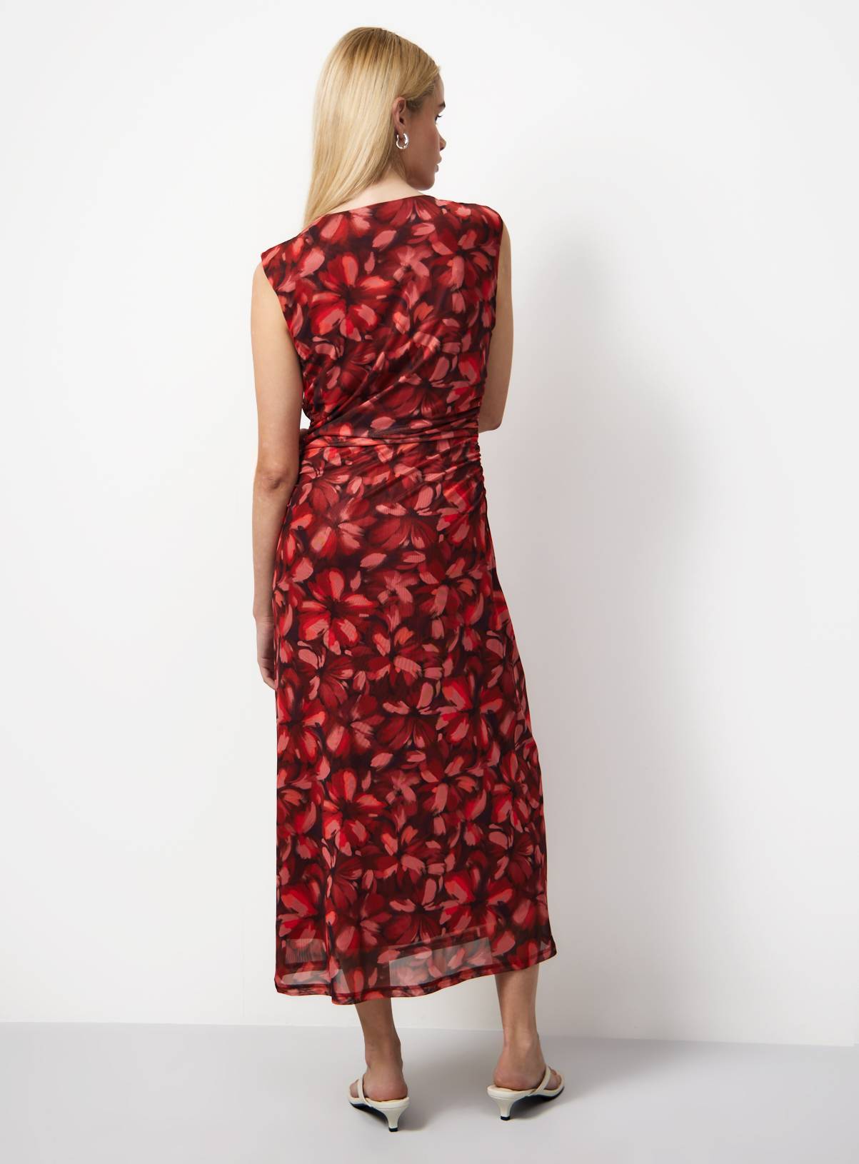 Red Floral Safari Print Mesh Sleeveless Midaxi Dress 14 - Image 4
