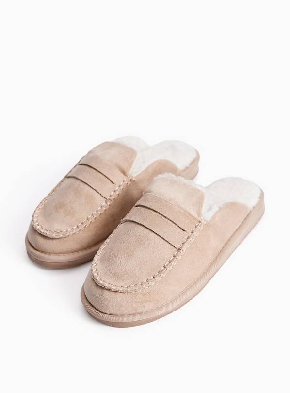 Microfibre Apron Stitch Detail Mule Slippers L