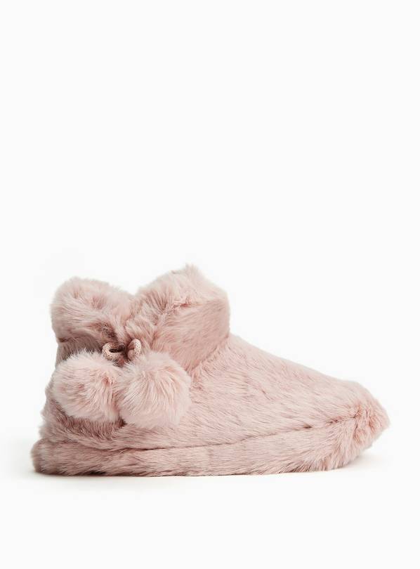 Pink Plush Bootie Slippers with Toggles L