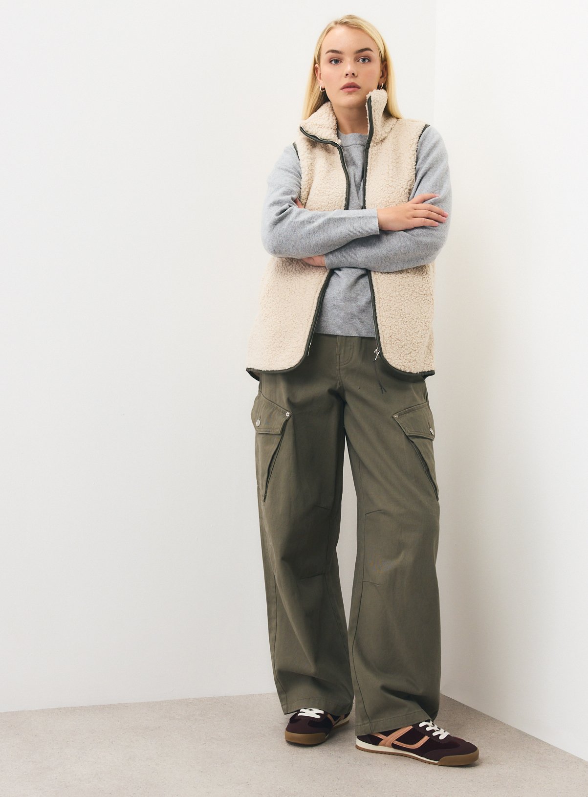 Cream Borg Zip Through Gilet L - Image 3 thumbnail