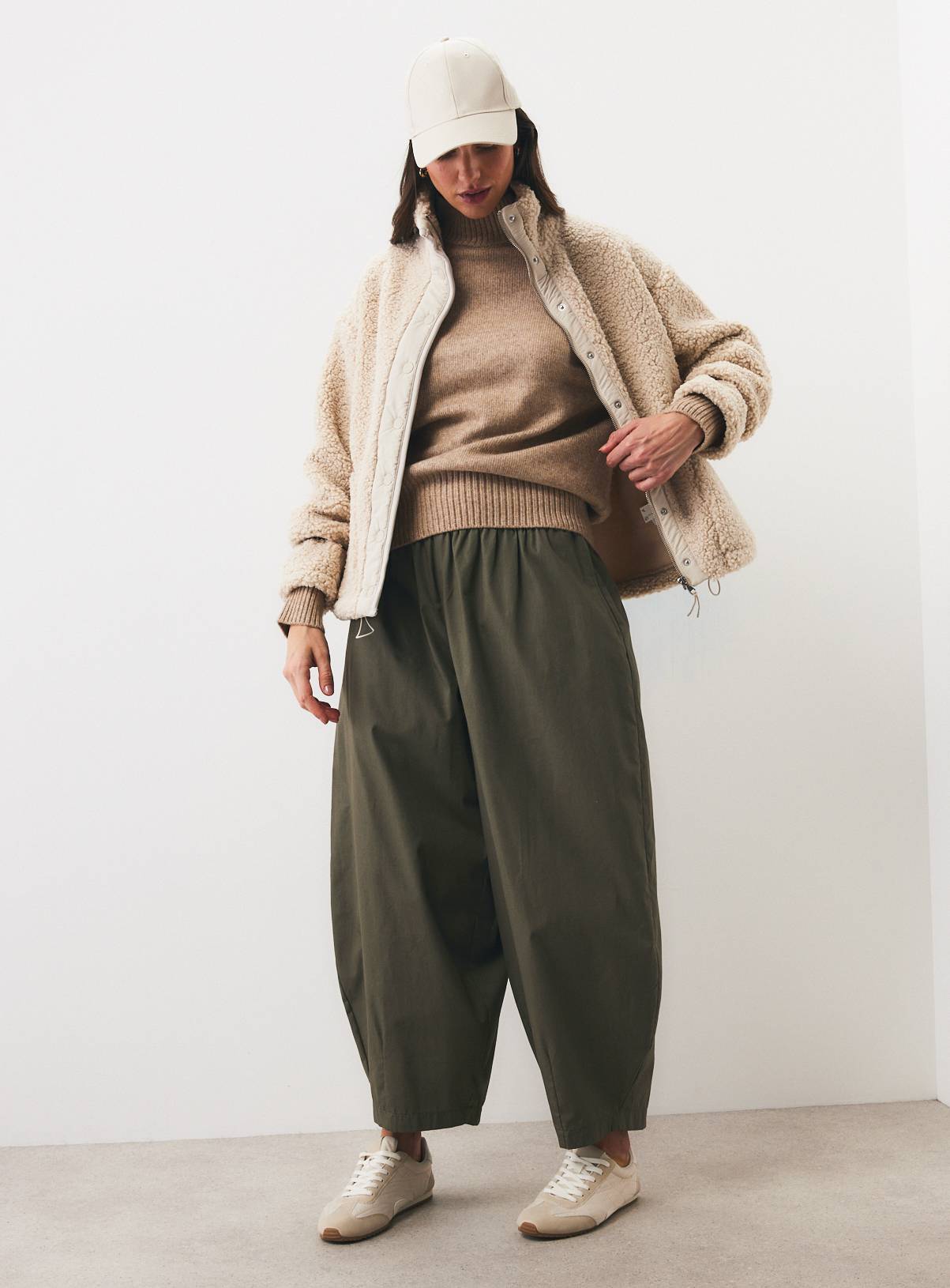  Cream Sporty Borg Popper Jacket XL - Image 2