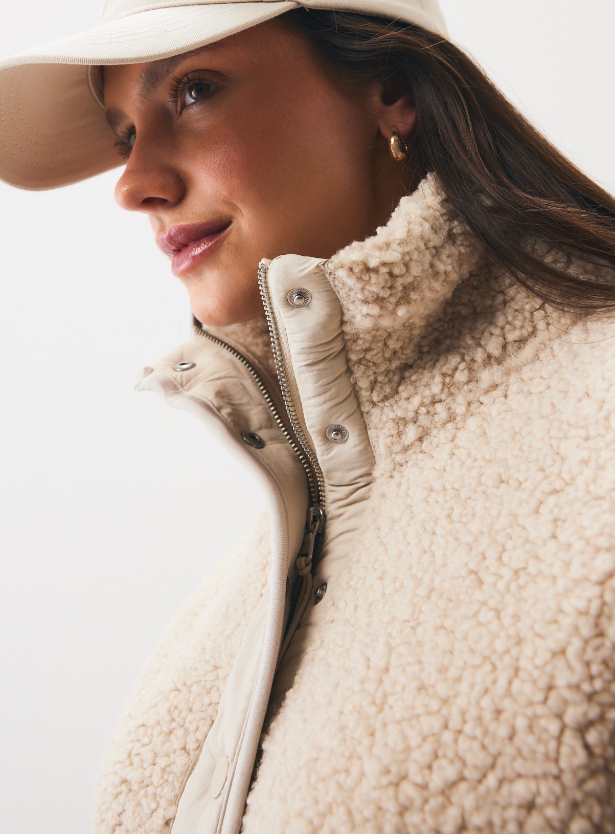  Cream Sporty Borg Popper Jacket XL - Image 3 thumbnail