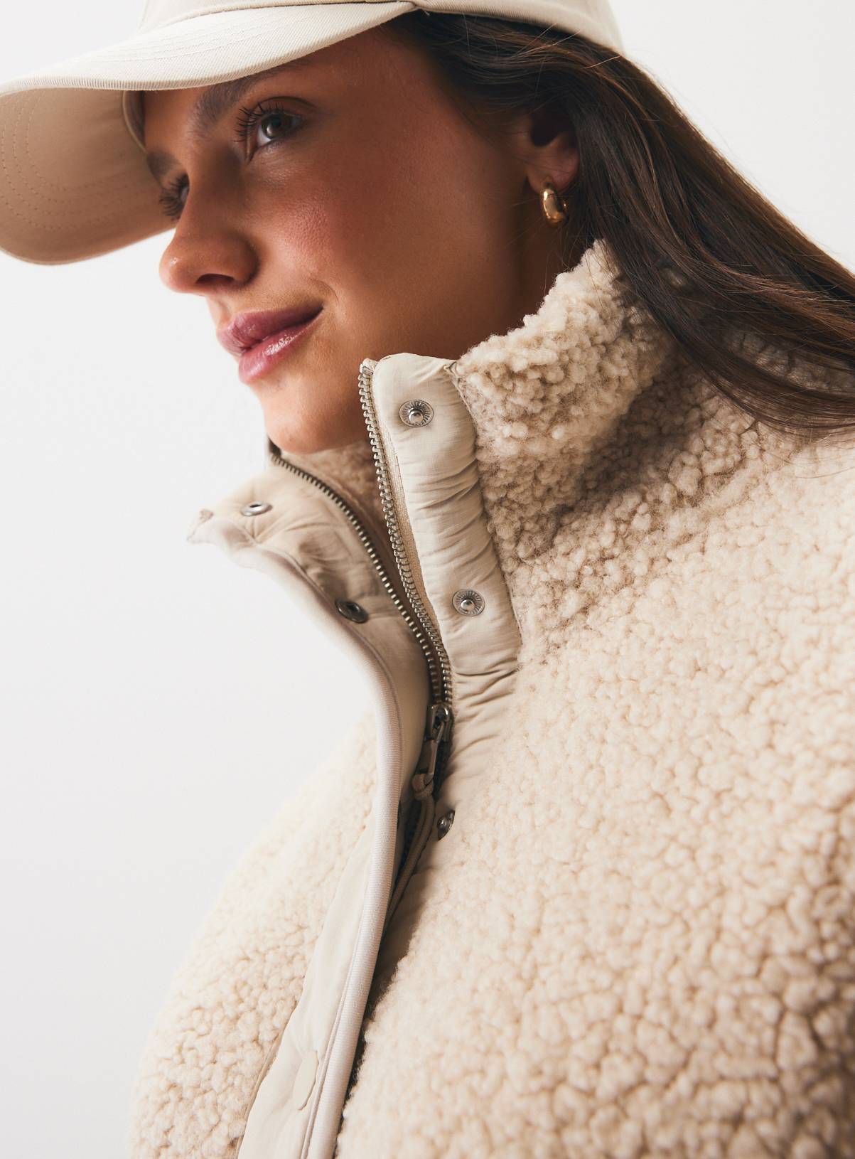  Cream Sporty Borg Popper Jacket XL - Image 3