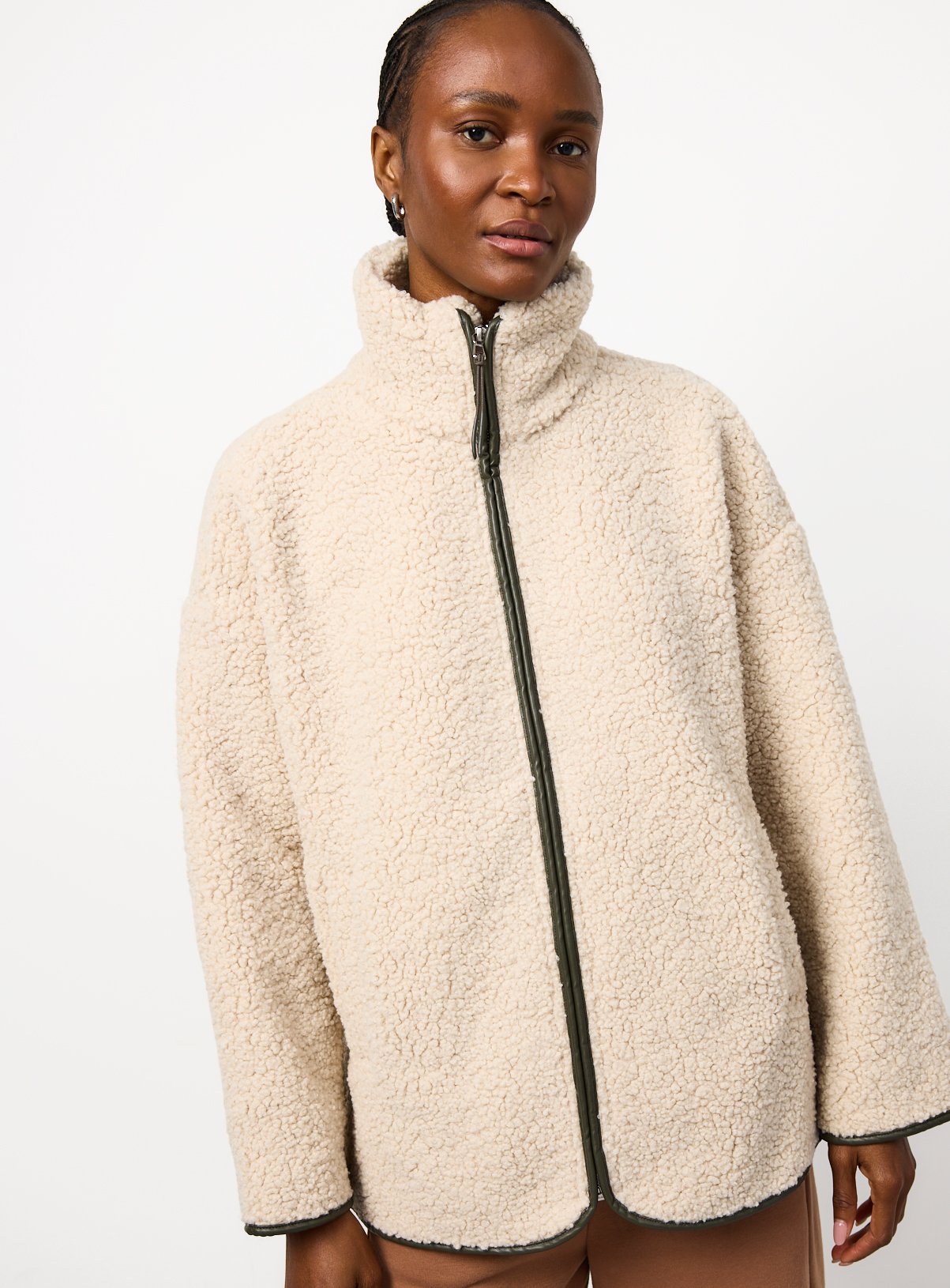 Cream Borg Full Zip Through Fleece Jacket M - Image 1 thumbnail